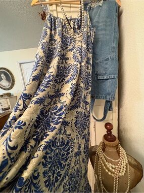 Blue and Cream Floral Maxi dress